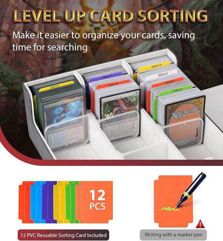 مربع تخزين بطاقة التداول - 2400+ قائد Deck Case for Magic the Gathering PKM Yugioh Sports Cards ، Leather MTG TCG PTCG مع 12 PVC Dividers 4 مؤيدي البطاقات ، الأزرق والأحمر in Kuwait