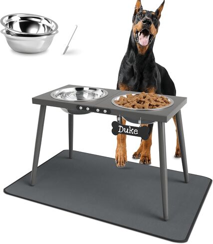 Metal Raised Dog Bowl Stand for Large and Medium Dogs, Stronger Elevated Dog Bowls with Sprill Proof Mat, Dog Food & Water Bowls 10" Tall Dog Feeder (58OZ-Stainless Steel Dog Bowls, Mat-16x24) in Saudi Arabia