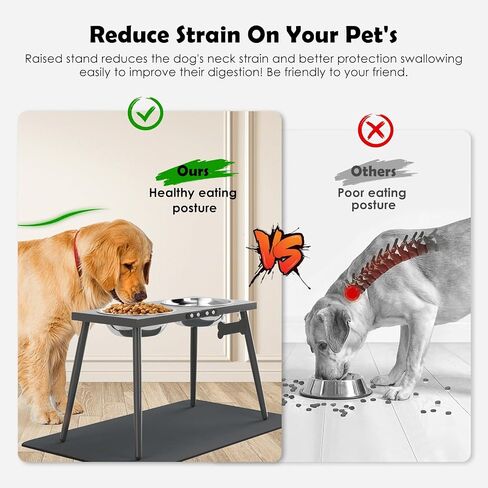 Metal Raised Dog Bowl Stand for Large and Medium Dogs, Stronger Elevated Dog Bowls with Sprill Proof Mat, Dog Food & Water Bowls 10" Tall Dog Feeder (58OZ-Stainless Steel Dog Bowls, Mat-16x24) in Saudi Arabia