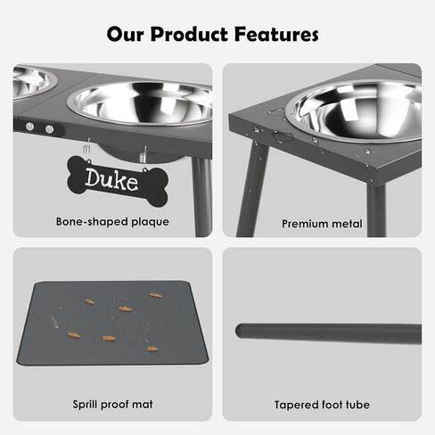 Metal Raised Dog Bowl Stand for Large and Medium Dogs, Stronger Elevated Dog Bowls with Sprill Proof Mat, Dog Food & Water Bowls 10" Tall Dog Feeder (58OZ-Stainless Steel Dog Bowls, Mat-16x24) in Saudi Arabia