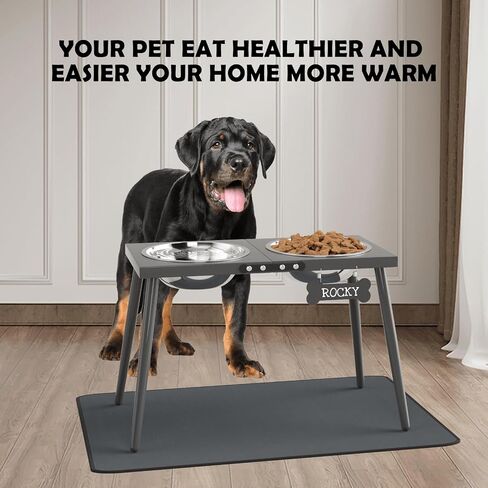 Metal Raised Dog Bowl Stand for Large and Medium Dogs, Stronger Elevated Dog Bowls with Sprill Proof Mat, Dog Food & Water Bowls 10" Tall Dog Feeder (58OZ-Stainless Steel Dog Bowls, Mat-16x24) in Saudi Arabia