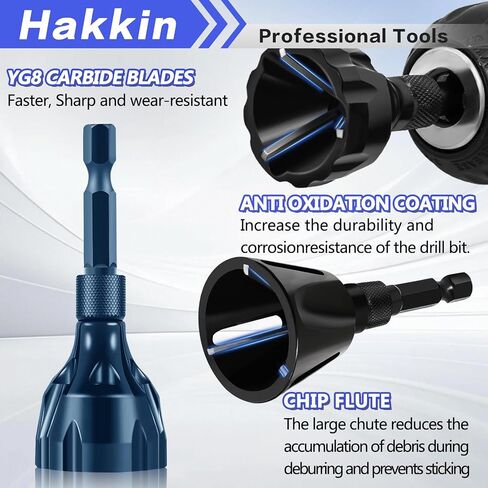 2PCS Burr Removal Tool for Metal, Hakkin Deburring External Chamfer Tool with Tungsten Carbide Blade, Bolt Deburring Tool for 1/8" to 1" (3-25mm), Bolt Thread Repair Tool Chamfer Bit with Hex Shank in Saudi Arabia