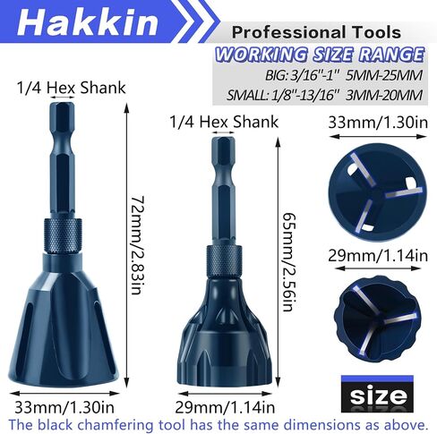 2PCS Burr Removal Tool for Metal, Hakkin Deburring External Chamfer Tool with Tungsten Carbide Blade, Bolt Deburring Tool for 1/8" to 1" (3-25mm), Bolt Thread Repair Tool Chamfer Bit with Hex Shank in Saudi Arabia