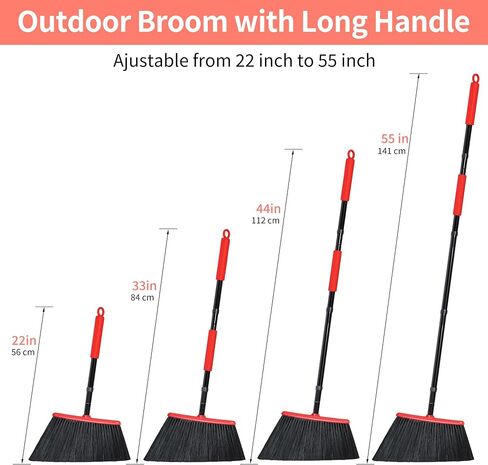 JEHONN Outdoor Broom Heavy Duty with 55 inches Long Handle, Household Collapsible Angle Brush for Sweeping Indoor Kitchen Patio Shop Outside Garage Lobby Garden Deck Hardwood Floors (Yellow) in Saudi Arabia