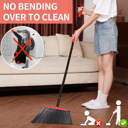 JEHONN Outdoor Broom Heavy Duty with 55 inches Long Handle, Household Collapsible Angle Brush for Sweeping Indoor Kitchen Patio Shop Outside Garage Lobby Garden Deck Hardwood Floors (Yellow) in Saudi Arabia