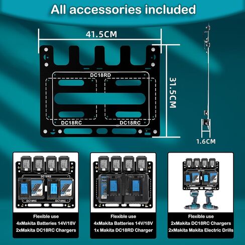 FETESNICE Wall Mount for Makita Battery Holder and DC18RD DC18RC Charger,6mm thick mount for Makita Charger,Perfect Organization for Your Makita 14.4V/18V Tools and Accessories in Saudi Arabia