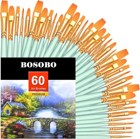 BOSOBO Paint Brushes Set, 10 Pack 100 Pcs Round Pointed Tip Paintbrushes Nylon Hair Artist Acrylic Paint Brushes for Acrylic Oil Watercolor, Face Nail Art, Miniature Detailing & Rock Painting, Pink in Kuwait