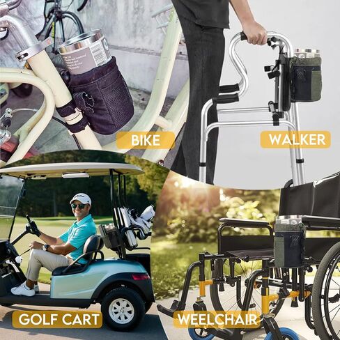 Versatile Bike Cup Holder, Water Bottle Holder Attach to roll Bars or Handlebars with mesh Pockets, Sticky Straps, Ideal for UTVs, wheelchairs, Scooters, Bikes, and More. (Green, M) in Saudi Arabia
