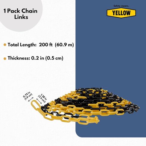 Lellow Safety® ، سلسلة بلاستيكية صفراء ، 200 قدم/60 مترًا in Kuwait