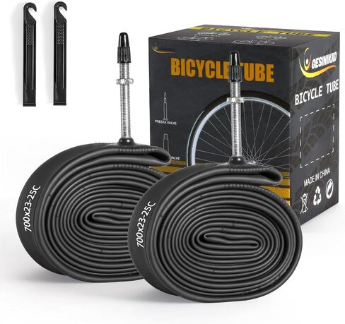 2 Pack 700 x 23-25C road bike tubes FV48mm Presta Valve, Bicycle Tube Compatible with 700 x 23C/24C/25C Bike Tire, Butyl Rubber Inner Tube with 2 Tire Levers for Mountain MTB Bike in Saudi Arabia