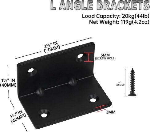 4 Pack L Brackets for Wood Matte Black Strong Corner Brace, Ribbed Corner Brackets for Wood Projects Furniture Fix and Replacement, Easy to Install, 2.5 x 2.75 x 2.75 in in Saudi Arabia