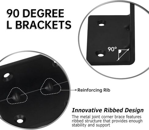 4 Pack L Brackets for Wood Matte Black Strong Corner Brace, Ribbed Corner Brackets for Wood Projects Furniture Fix and Replacement, Easy to Install, 2.5 x 2.75 x 2.75 in in Saudi Arabia