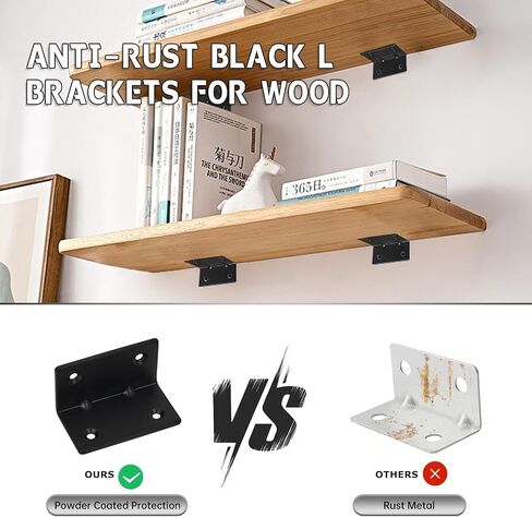 4 Pack L Brackets for Wood Matte Black Strong Corner Brace, Ribbed Corner Brackets for Wood Projects Furniture Fix and Replacement, Easy to Install, 2.5 x 2.75 x 2.75 in in Saudi Arabia