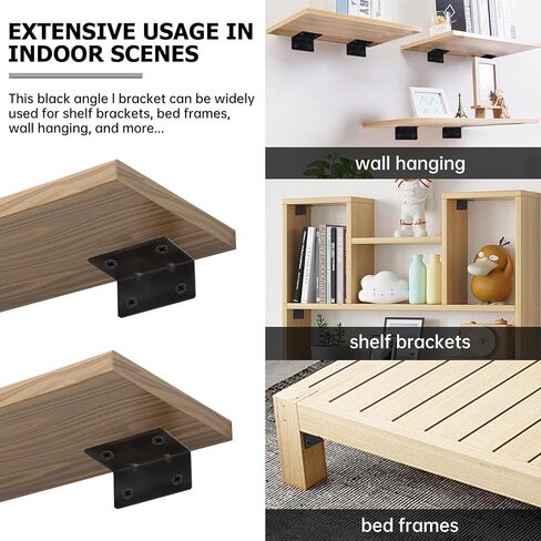 4 Pack L Brackets for Wood Matte Black Strong Corner Brace, Ribbed Corner Brackets for Wood Projects Furniture Fix and Replacement, Easy to Install, 2.5 x 2.75 x 2.75 in in Saudi Arabia
