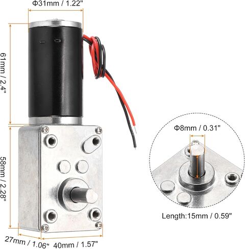 MECCANIXITY DC 12V 120 RPM Reversible Worm Geared Motor Reducer Motor 8mm D Shape Shaft High Torque Gear Box Reduction Electric Motor for Sweepers, Printers, Ovens in Saudi Arabia