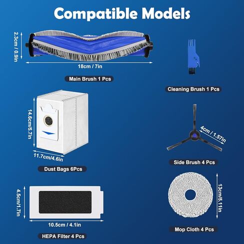 T30S Replacement Accessories Kit Compatible with ECOVACS DEEBOT T30S / T30S PRO / T30S AI /T30s Care Robot Vacuum, 1 Main Brushes, 6 Side Brushes, 6 Mop Cloth Pads, 4 HEPA Filters, 1 Cleaning Tool in Saudi Arabia