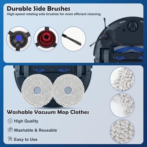 T30S Replacement Accessories Kit Compatible with ECOVACS DEEBOT T30S / T30S PRO / T30S AI /T30s Care Robot Vacuum, 1 Main Brushes, 6 Side Brushes, 6 Mop Cloth Pads, 4 HEPA Filters, 1 Cleaning Tool in Saudi Arabia