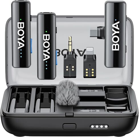 BOYA BOYALINK 2 A2 (2TX+3RX Adapter) Wireless Lavalier Microphone for iPhone Camera Android, Clip on Mic, 48 KHz 24 Bit, 6mm Mic, 1000ft, Noise Cancelling, Mini Lapel Mic USB-C/Lightning/3.5mm TRS in Saudi Arabia