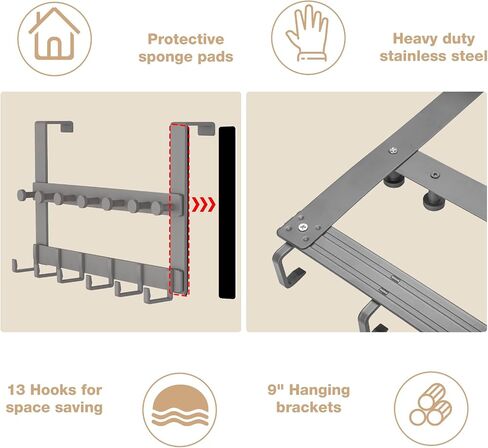HOMOTEK Over The Door Hooks Longer, Heavy Duty Over Door Rack for Bathroom, Door Hanger Coat Holder with 12 Hooks for Hanging Clothes, Towels and Hat, 11" Bracket, Fits 1-3/4" Thick Door, Black in Saudi Arabia