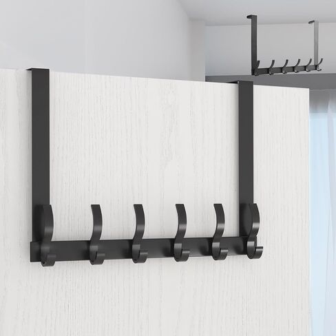 HOMOTEK Over The Door Hooks Longer, Heavy Duty Over Door Rack for Bathroom, Door Hanger Coat Holder with 12 Hooks for Hanging Clothes, Towels and Hat, 11" Bracket, Fits 1-3/4" Thick Door, Black in Saudi Arabia