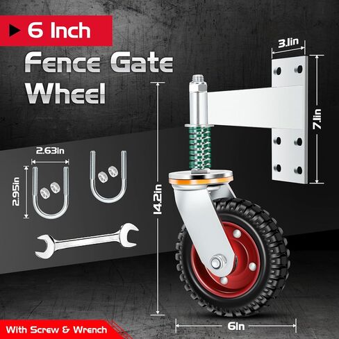 6 Inch Heavy Duty Fence Gate Wheel 500lb Capacity for Metal Tube Gates with 360 Degree Rotation Spring Loaded Caster Includes Screws and Screwdriver Durable Wheel for Smooth Gate Operation (Black) in Saudi Arabia