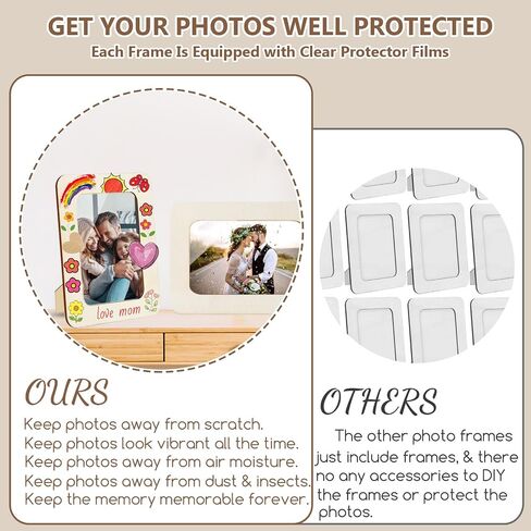 Miniedea 10 Pack Frames غير المكتملة لـ 4 × 6 صور ، إطارات صور خشبية دافئة DIY مع طقم الحرف مع 12 ألوان ألوان ألوان 50 ملصقات قلب لـ DIY Crafts in Kuwait