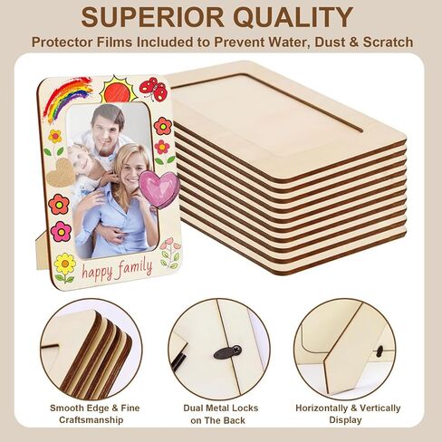 Miniedea 10 Pack Frames غير المكتملة لـ 4 × 6 صور ، إطارات صور خشبية دافئة DIY مع طقم الحرف مع 12 ألوان ألوان ألوان 50 ملصقات قلب لـ DIY Crafts in Kuwait