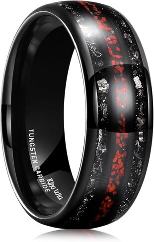 King Will Nature 8mm Turquoise Tungsten Carbide Wedding Ring Abalone Shell Opal Inlaid Real Wood Engagement Band for Men in Kuwait