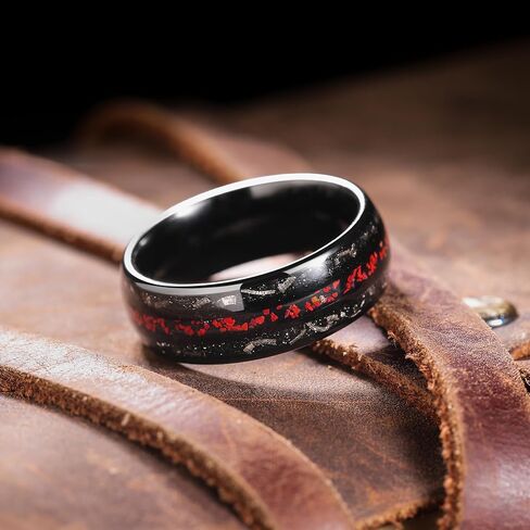 King Will Nature 8mm Turquoise Tungsten Carbide Wedding Ring Abalone Shell Opal Inlaid Real Wood Engagement Band for Men in Kuwait