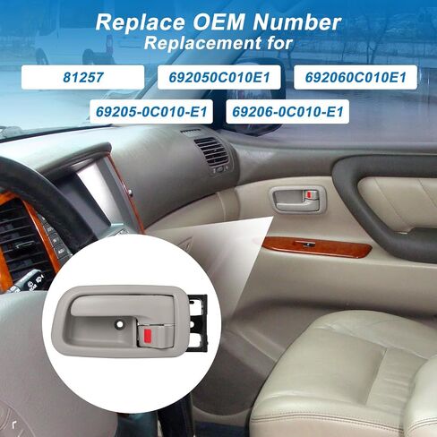 Interior Door Handles with Bezel Fit for Toyota Tundra 2000 2001 2002 2003 2004 2005 2006 Replacement for 692070C010B1 692080C010B1 81290 81294 Left Driver Right Passenger Door Handle (Beige) in Kuwait