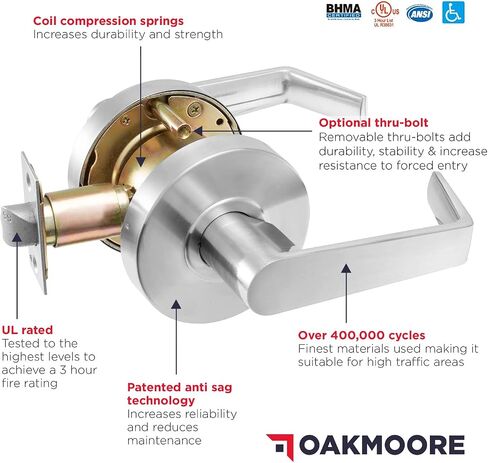 Heavy Duty Commercial Door Handle | Storeroom Lock Function | Grade 2 Commercial Door Locks, Keyed for Schools & Businesses | Storeroom Door Knob | Nickel Finish Lockset | C UL & ADA | ANSI A156.2 in Saudi Arabia