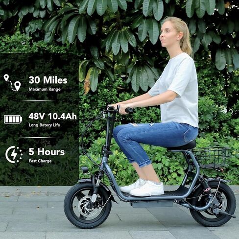 Caroma Peak 1200W Electric Scooter with Seat, 14" Fat Tire Electric Scooter Adults, 500Wh Battery up to 30 Miles&20MPH, Foldable Adult Electric Scooter for Commuting with Basket&Shock Absorbing in Saudi Arabia
