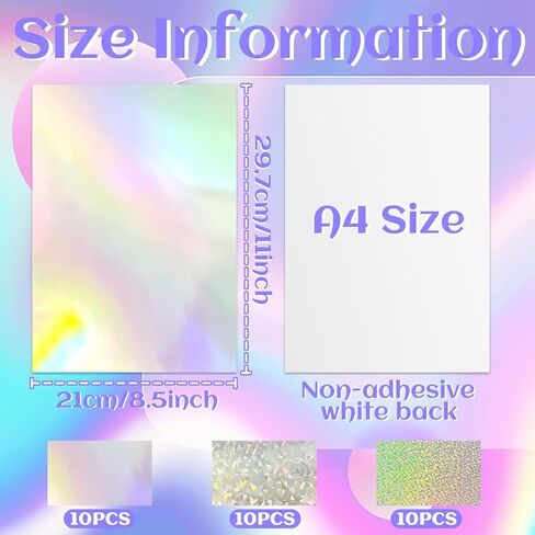 Cardstock Paper Sheets A4 Thick Cardstock Foil 250 GSM Colored Sparkly Paper for Cricut Scrapbook Poster Cardboard Party Decor DIY Craft (Neon Style) in Kuwait