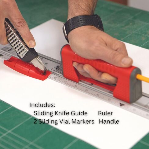 Kapro - 314 Set & Match Ruler - أداة التخطيط ووضع العلامات - قوارير منزلقة مع ⅛ تدرجات إنجليزية - تتضمن قارورتين منزلقتين وقفل، ومقياس مركزي صفر، وميزة مضادة للانزلاق - ألومنيوم - 48 بوصة in Kuwait