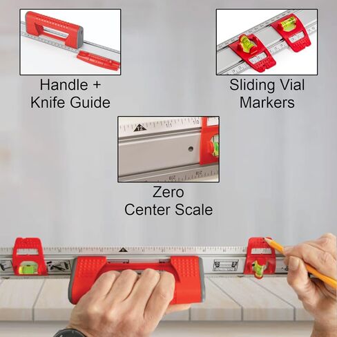 Kapro - 314 Set & Match Ruler - أداة التخطيط ووضع العلامات - قوارير منزلقة مع ⅛ تدرجات إنجليزية - تتضمن قارورتين منزلقتين وقفل، ومقياس مركزي صفر، وميزة مضادة للانزلاق - ألومنيوم - 48 بوصة in Kuwait