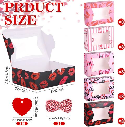 20 PCS Valentine's Day Bakery Cookie Boxes Cupcake Treat Box with PVC Window 8x6x2.5 Inches Heart Gift Boxes Containers for Holiday Pastries Wedding Doughnut Candy Gift Giving (20) in Kuwait