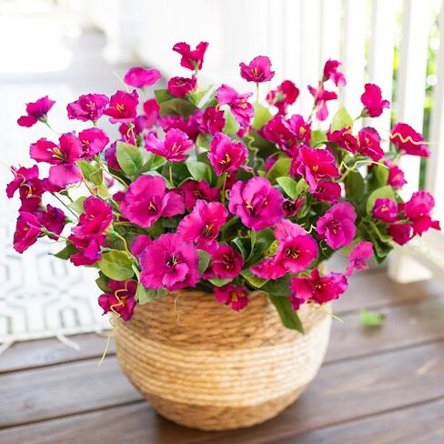 Artificial Fake Outdoor Plants Flowers for Spring Summer Decoration, 6 Bundles Faux Silk Realistic UV Resistant Blue Hibiscus for Pot Planter, Home Outside Porch Patio Balcony Yard, Blue in Saudi Arabia
