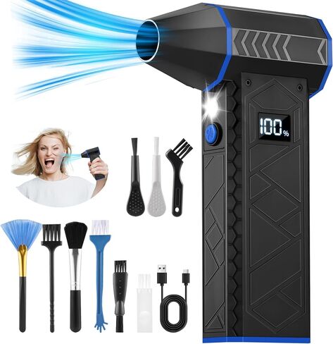 Compressed Air Duster- 4 Speeds Adjustable Electric Air Duster with Digits Display LED Lights,One Charge for 100 Mins, Rechargeable Cordless Air Blower for Keyboard, PC, Car, Home and Outdoor in Saudi Arabia