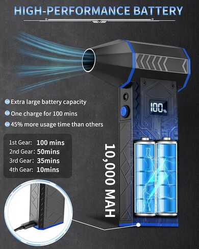Compressed Air Duster- 4 Speeds Adjustable Electric Air Duster with Digits Display LED Lights,One Charge for 100 Mins, Rechargeable Cordless Air Blower for Keyboard, PC, Car, Home and Outdoor in Saudi Arabia