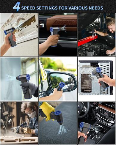 Compressed Air Duster- 4 Speeds Adjustable Electric Air Duster with Digits Display LED Lights,One Charge for 100 Mins, Rechargeable Cordless Air Blower for Keyboard, PC, Car, Home and Outdoor in Saudi Arabia