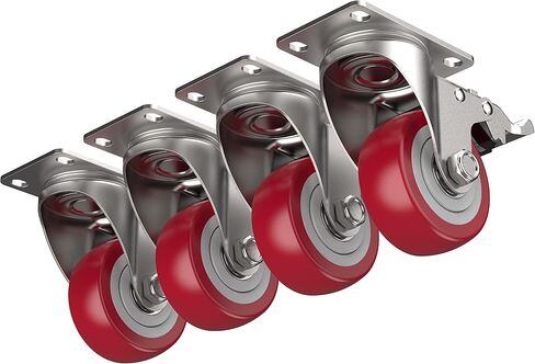 HOLKIE 2 inch Plate Casters with Safety Brake, 360 Degree Heavy Duty Swivel Caster Wheels, Total Capacity 600lbs (Pack of 4,Orange) in Saudi Arabia