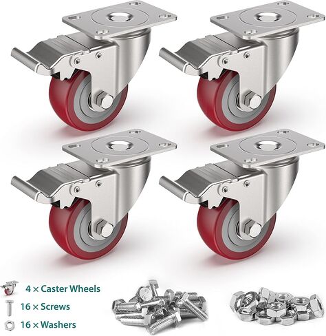 HOLKIE 2 inch Plate Casters with Safety Brake, 360 Degree Heavy Duty Swivel Caster Wheels, Total Capacity 600lbs (Pack of 4,Orange) in Saudi Arabia