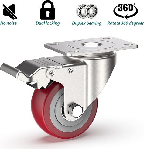 HOLKIE 2 inch Plate Casters with Safety Brake, 360 Degree Heavy Duty Swivel Caster Wheels, Total Capacity 600lbs (Pack of 4,Orange) in Saudi Arabia