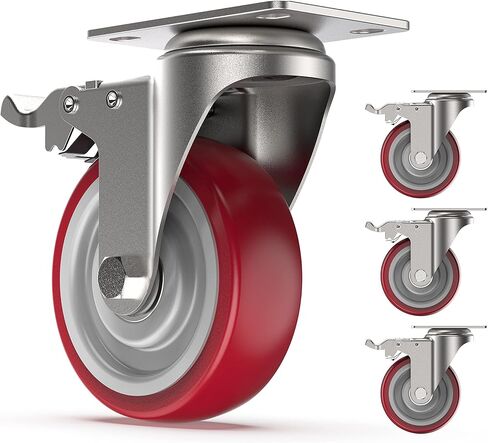 HOLKIE 2 inch Plate Casters with Safety Brake, 360 Degree Heavy Duty Swivel Caster Wheels, Total Capacity 600lbs (Pack of 4,Orange) in Saudi Arabia