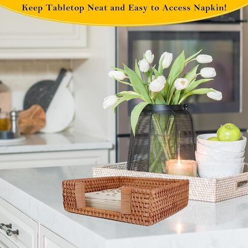 Rattan Napkin Holder,Flat Napkin Holder for Table,Wicker Napkin Holders for Paper Napkins,Cocktail Napkin Holder for Kitchen Dining Table Restaurant Party Bar Holiday, Honey Brown in Saudi Arabia