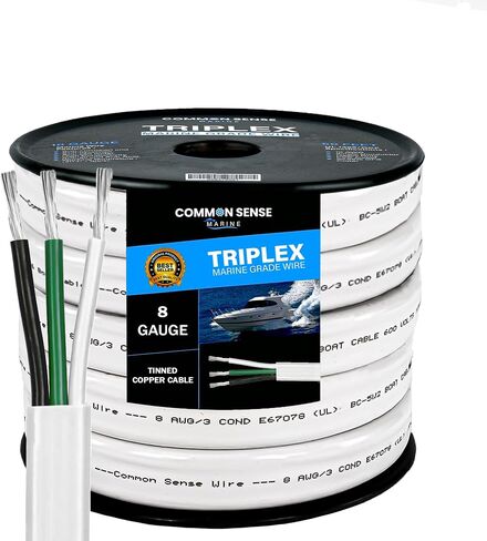 8/3 AWG Triplex Round AC Marine Wire - كابل القارب النحاسي المعجب - 18 قدمًا - سترة بيضاء بيضاء ، قائد أسود/أبيض/أخضر - مصنوع في الولايات المتحدة الأمريكية in Kuwait