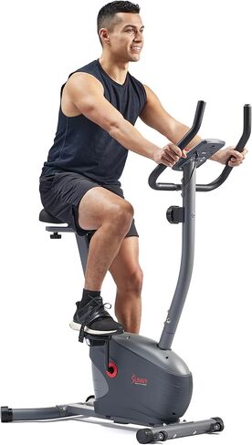 Sunny Health & Fitness Stationary Exercise Upright Bike w/Pulse Sensor & 4-Way Adjustable Seat, Cycling Machine for Home Cardio Training, Optional Resistance Bands and Free SunnyFit App Bluetooth Link in Saudi Arabia