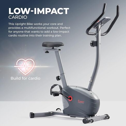 Sunny Health & Fitness Stationary Exercise Upright Bike w/Pulse Sensor & 4-Way Adjustable Seat, Cycling Machine for Home Cardio Training, Optional Resistance Bands and Free SunnyFit App Bluetooth Link in Saudi Arabia
