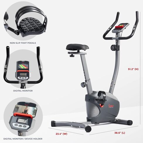 Sunny Health & Fitness Stationary Exercise Upright Bike w/Pulse Sensor & 4-Way Adjustable Seat, Cycling Machine for Home Cardio Training, Optional Resistance Bands and Free SunnyFit App Bluetooth Link in Saudi Arabia