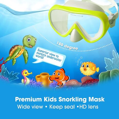 Kids Snorkel Swim Mask, Child Diving Mask Anti-Fog Swim Goggles with Nose Cover for Snorkeling Diving Swimming in Kuwait
